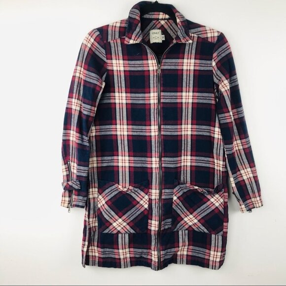 Only Plaid Flannel Zip Up Shirt Women size 34 - Picture 5 of 15